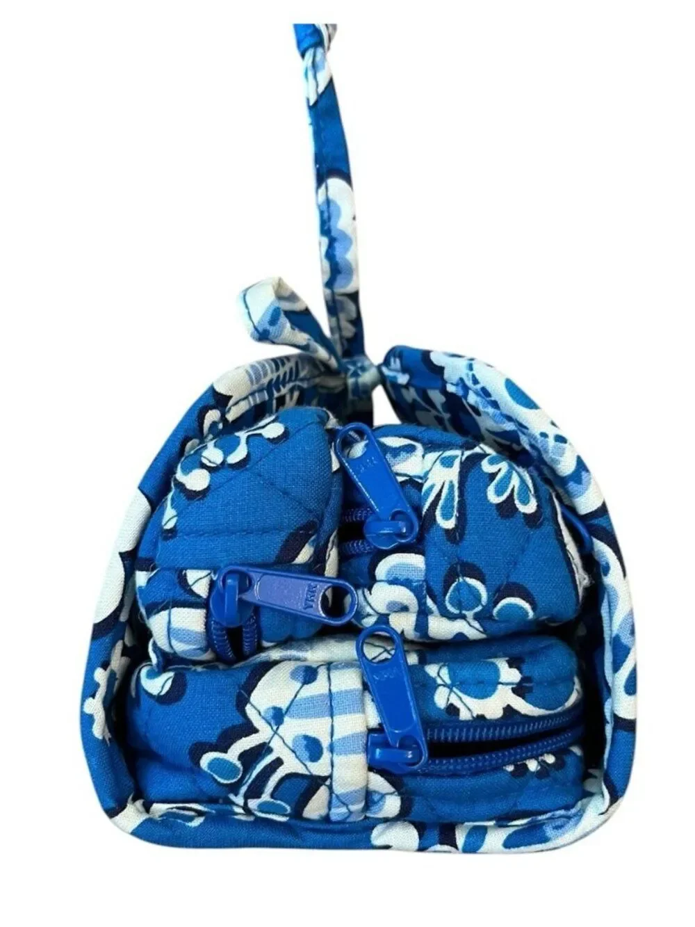 Vera Bradley Blue All Wrapped Up Jewelry Cosmetic Travel Case Soft Quilted Ties